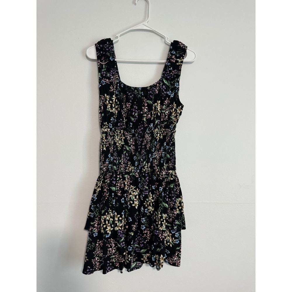 Bloomfield Floral Smocked Waist Tiered Mini Dress Black Multi Sleeveless XL - Picture 6 of 8